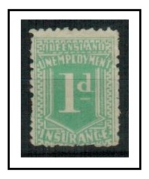 QUEENSLAND - 1923 1d green UNEMPLOYMENT stamp fine mint. 
