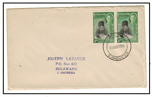 SOUTHERN RHODESIA - 1954 Inter Provincial use of Nyasaland 1d pair at UMVUMA.