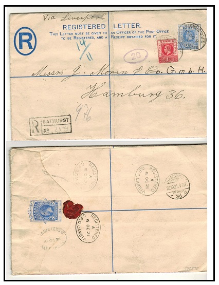 GAMBIA - 1912 2d ultramarine uprated RPSE (size H) to Germany.  H&G 2b.