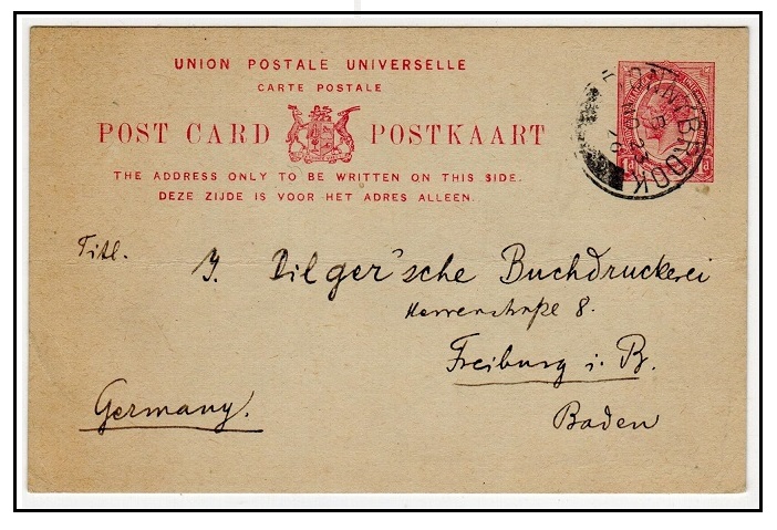 SOUTH AFRICA - 1913 1d red PSC to Germany used at DONNYBROOK.  H&G 2.