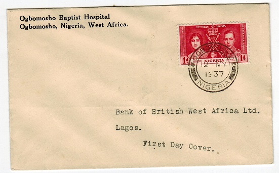 NIGERIA - 1937 first day cover with 1d 