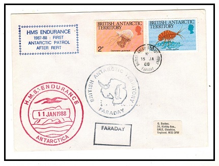 BR.ANTARCTIC TERRITORY - 1988 11p rate HMS ENDURANCE cover to UK used at FARADAY.