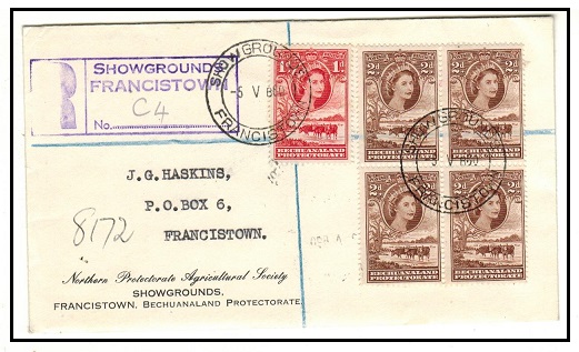 BECHUANALAND - 1960 9d rate registered cover used at SHOWGROUNDS/FRANCISTOWN.