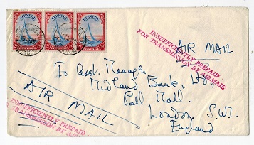BERMUDA - 1952 cover from DEVONSHIRE SOUTH with INSUFFICIENTLY PRE-PAID handstamp.