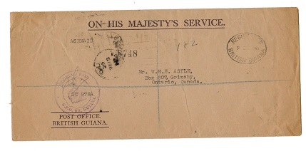 BRITISH GUIANA - 1950 OHMS cover to Canada with OFFICIAL PAID h/s.