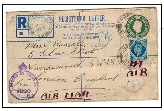 EGYPT - 1943 uprated use of GB 3d green RPSE used at FIELD POST OFFICE/170 at Mena Camp.