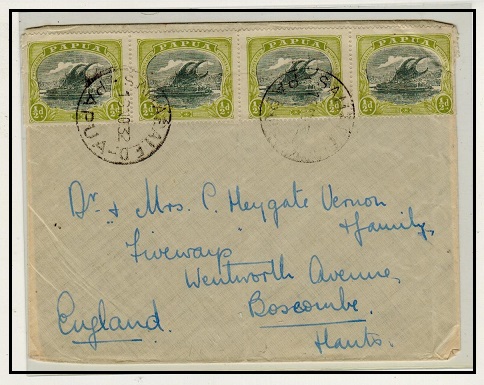 PAPUA - 1932 2d rate cover to UK used at SAMARAI E.D./PAPUA.