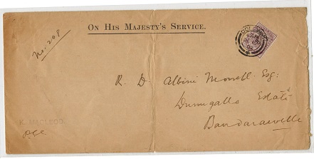 CEYLON - 1902 OHMS local envelope with 5c ON SERVICE stamp used at COLOMBO.