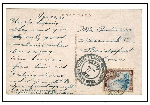 BERMUDA - 1938 1 1/2d rate use of postcard to USA struck by maritime 