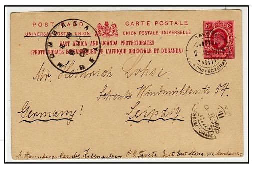 K.U.T. - 1907 6c carmine PSC to Germany used at TAVETA/E.A.PROTECTORATE.  H&G 6.