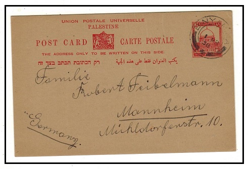 PALESTINE - 1932 8m red PSC to Germany used at BINYAMINA.  H&G 6.