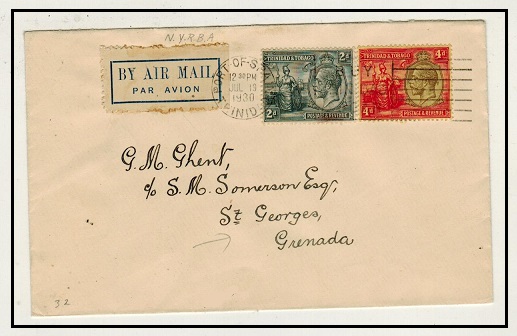 TRINIDAD AND TOBAGO - 1930 6d first flight cover to Grenada.