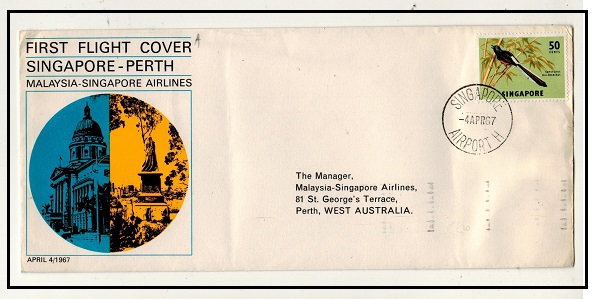 SINGAPORE - 1967 first flight cover to Australia.