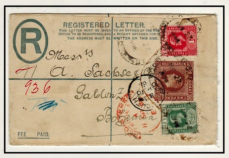 GOLD COAST - 1904 2d+1d brown uprated RPSE (size F) to Germany used at KPONG.  H&G 8.
