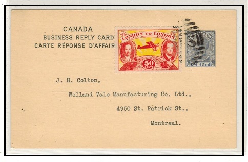 CANADA - 1927 1/2c grey blue postcard to Montreal with faked 
