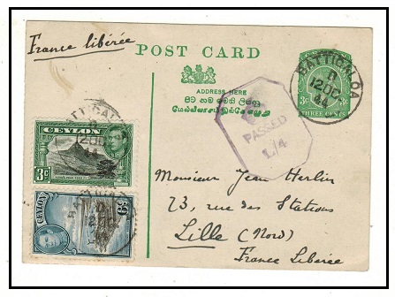 CEYLON - 1939 3c green uprated 