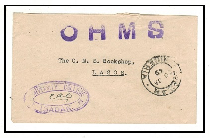 NIGERIA - 1949 stampless cover to Lagos struck 