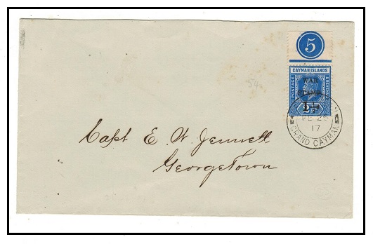 CAYMAN ISLANDS - 1917 1 1/2d on 2 1/2d 