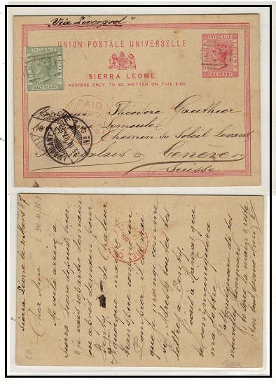 SIERRA LEONE - 1881 1d carmine rose PSC uprated to Switzerland.  H&G 1.