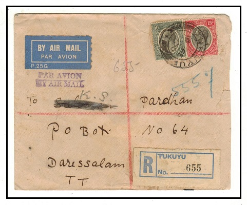 TANGANYIKA - 1935 65c registered local cover used at TUKUYU.