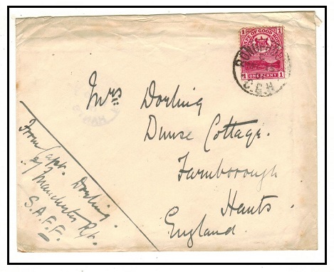 CAPE OF GOOD HOPE - 1901 1d rate soldiers letter to UK used at RONDEHOOGTE.