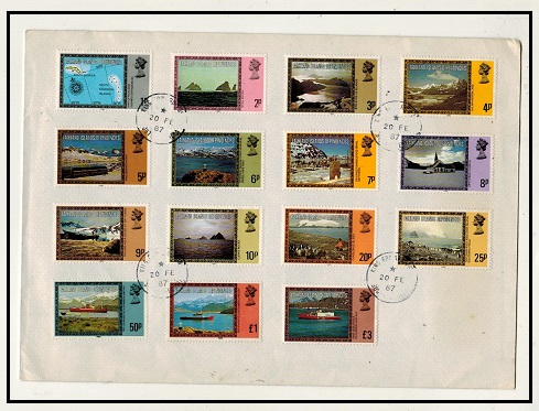 FALKLAND ISLANDS - 1987 1p to 3 definitives on KING EDWARD/SOUTH GEORGIA unaddressed cover.