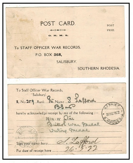 RHODESIA - 1922 use of 