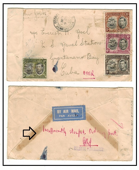 GRENADA - 1940 censor cover to Cuba with manuscript 