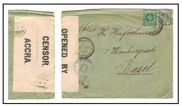 GOLD COAST - 1916 2 1/2d rate censored cover to Switzerland with scarce 
