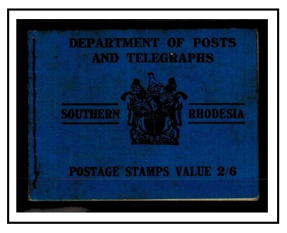 SOUTHERN RHODESIA - 1928 2/6d black on dark blue BOOKLET. Incomplete and with faults.  SG SB1.