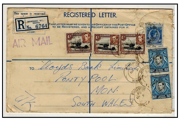 K.U.T. - 1952 40c blue RPSE uprated to UK used at NAIROBI.  H&G 8a.