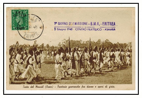 B.O.F.I.C. - 1948 5c on 1/2d rate postcard use cancelled SENAFE/ERITREA.