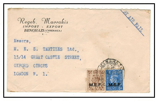 B.O.F.I.C. (Cyrenaica) - 1949 7 1/2d rate cover to UK used at BENGHAZI.