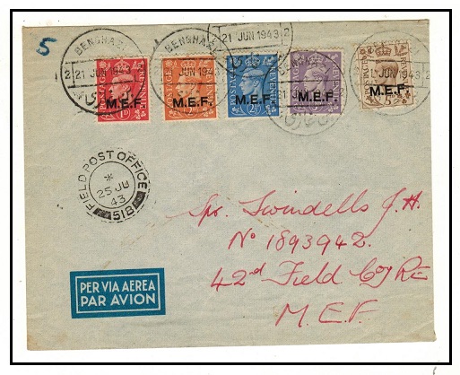 B.O.F.I.C. - 1943 1d-5d used on cover at BEGHAZI/2 with FPO/518 arrival cds.