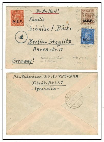 B.O.F.I.C. - 1949 9 1/2d rate cover to Germany from the Internment camp at Tobruk.