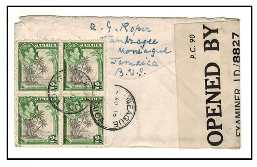 JAMAICA - 1940 2d rate censored cover to Ireland used at MONEAGUE.