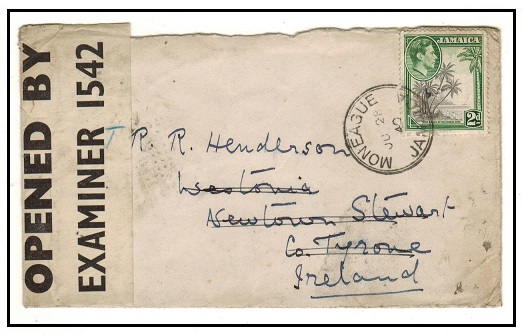 JAMAICA - 1940 2d rate censored cover to Ireland used at MONEAGUE.