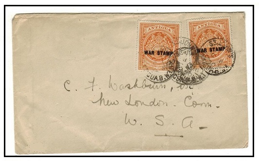 ANTIGUA - 1920 cover to USA bearing 1 1/2d orange 