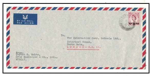 BR.P.O.IN E.A. - 1966 40np on 6d rate cover to UK used at MUSCAT.
