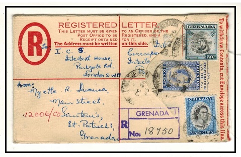 GRENADA - 1959 6c ultramarine RPSE (size F) uprated locally used at SAUTERS.  H&G 12.