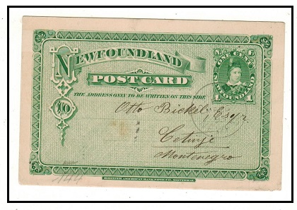 NEWFOUNDLAND - 1880 1c green PSC to Montenegro used at at ST.JOHN
