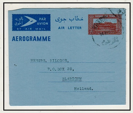 SUDAN - 1954 3 1/2p brown postal stationery air letter to Holland used at KHARTOUM.  H&G 2.