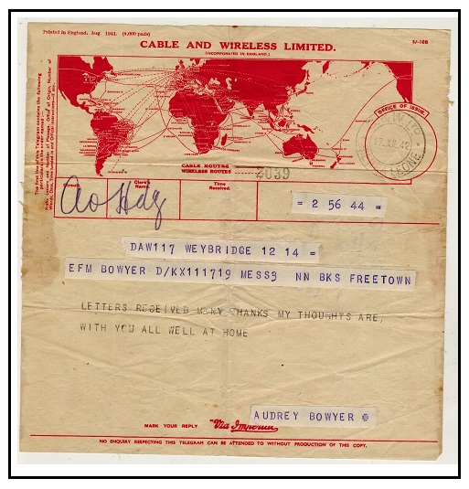 SIERRA LEONE - 1942 use of 