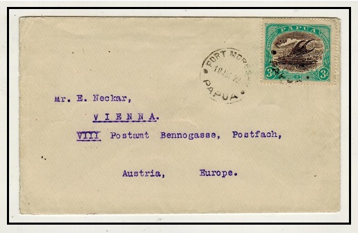 PAPUA - 1929 3d rate cover to Austria used at PORT MORESBY.