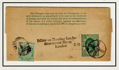 CAPE OF GOOD HOPE - 1892 1/2d green postal stationery wrapper uprated to UK.  H&G 5.