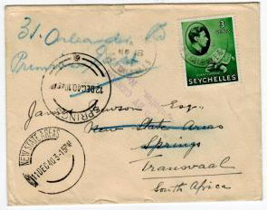 SEYCHELLES - 1940 PASSED BY CENSOR/SEYCHELLES No.2 cover.