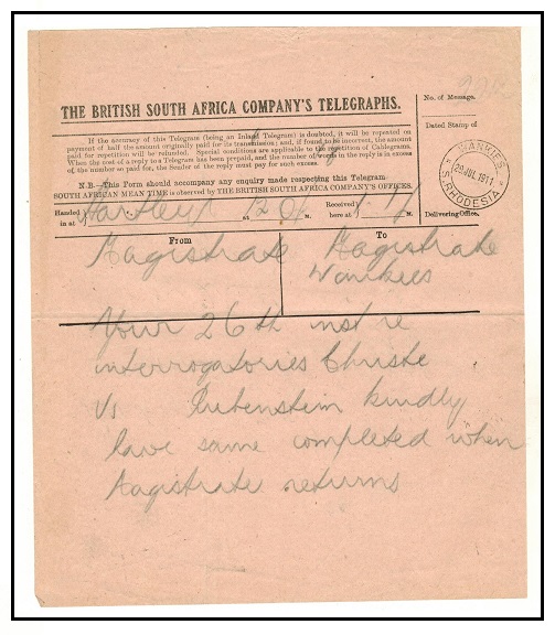 RHODESIA - 1911 use of 
