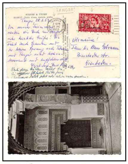 MOROCCO AGENCIES - 1953 postcard use struck by scarce 