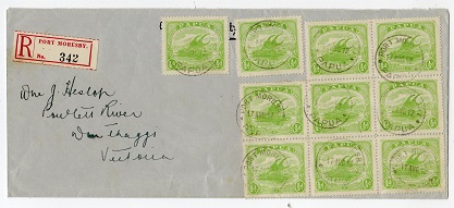 PAPUA - 1912 registered OHMS cover to Australia with 1/2d (x10) used at PORT MORESBY.