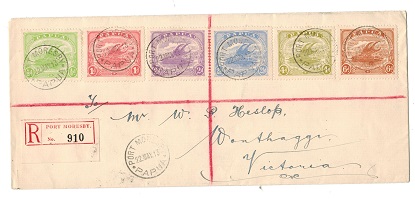 PAPUA - 1913 registered cover to Australia with mono-coloured set to 6d used at PORT MORESBY.